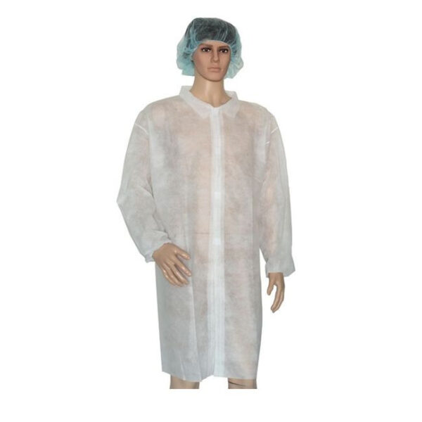 Látogató köpeny egyszerhasználatos PP zipzáros fehér 110x75cm