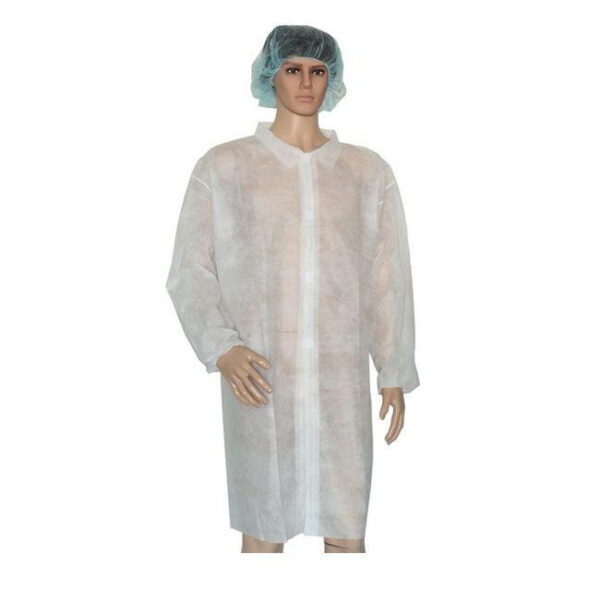 Látogató köpeny egyszerhasználatos PP zipzáros fehér 110x75cm