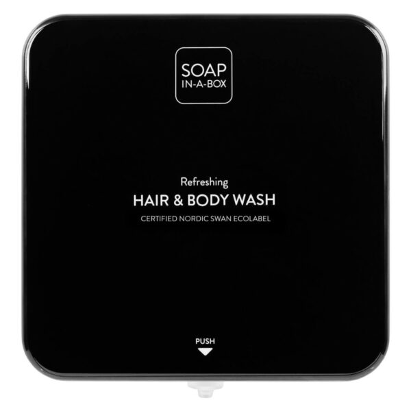 Soap-In-A-Box fényes fekete tusfürdő és sampon adagoló
