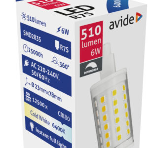 Avide LED 6W R7S 23x78mm CW 6400K Fényerőszabályzós