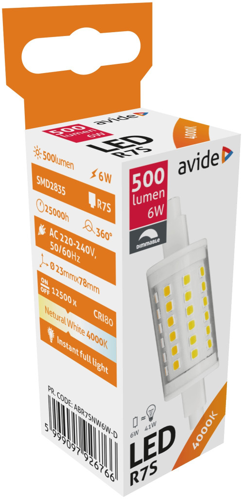 Avide LED 6W R7S 23x78mm NW 4000K Fényerőszabályzós