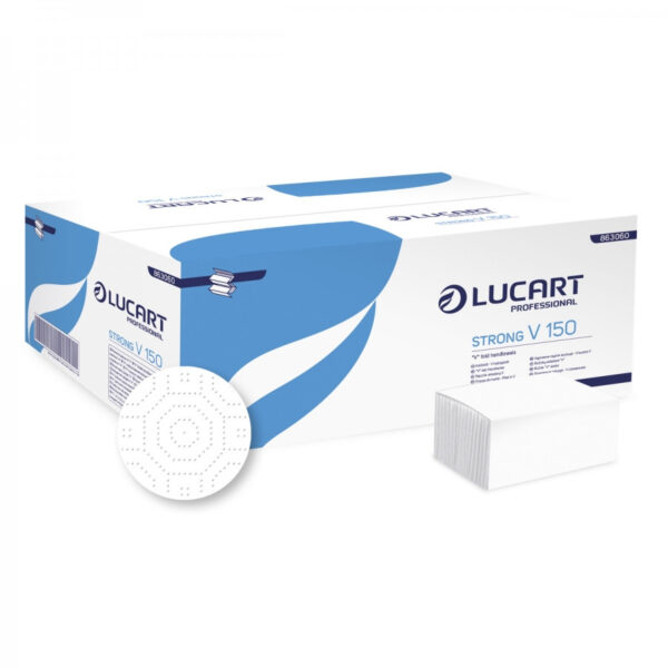 Lucart Strong V 150 hajtogatott kéztörlő 2 rétegű (25 cmx23 cm) cellulóz 20x150 lap / karton
