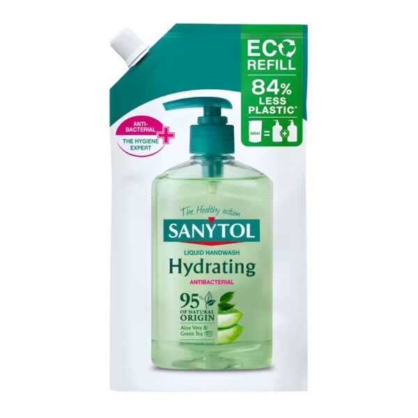 Sanytol fertőtlenítő és hidratáló folyékony szappan utántöltő Zöld tea és Aloe vera 500 ml