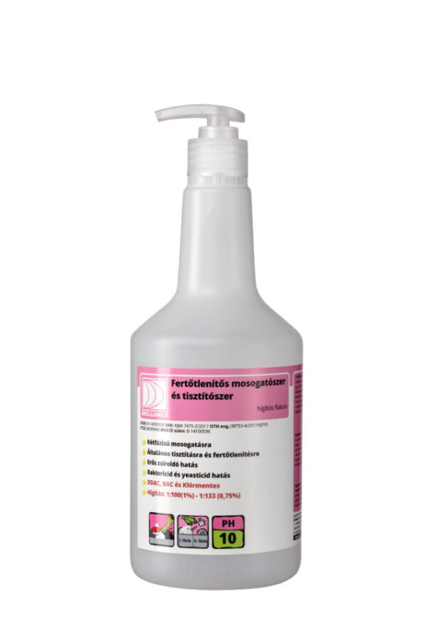 Fertőtlenítős mosogató- és tisztítószer adagoló flakon pumpával 750ml (üres)