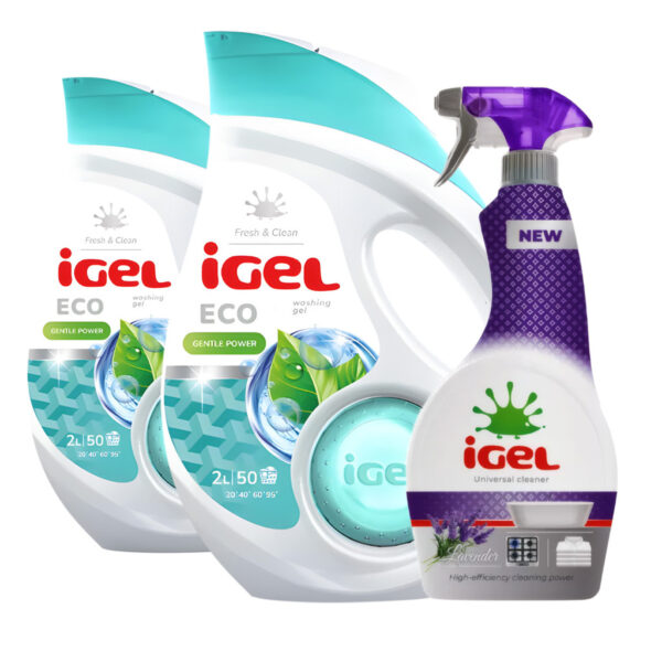 IGEL hipoallergén mosógél 2x 2 L (100 mosás) + Grátisz IGEL univerzális tisztító 650 ml