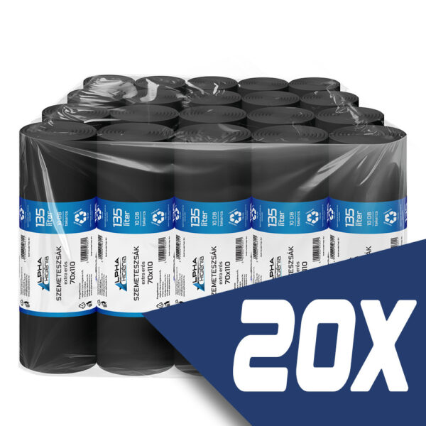 Szemeteszsák fekete 70x110 20mikron 135L 10db/tekercs (20 tekercs)