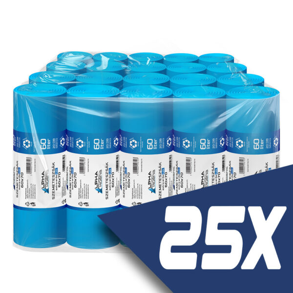 Szemeteszsák kék 60x70 15mikron 60L 20db/tekercs (25 tekercs)